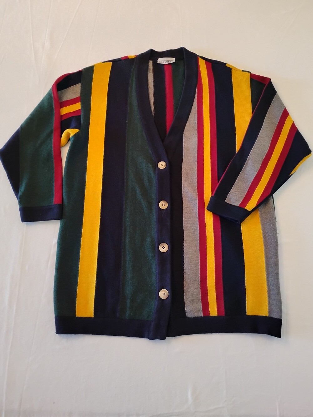 Vintage iBlues Italy 100% Virgin Wool Striped Cardigan Sweater Max Mara Group